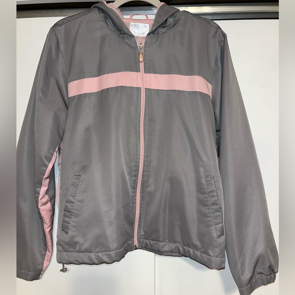 Vintage Lady Foot Locker Gray & Pink Wind Breaker Jacket Size L